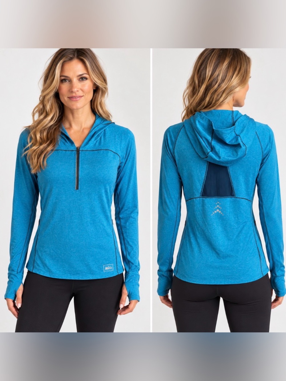 REI Athletic Blue Pocket Quarter Zip Women’s Size Small Thumb-holes Hoodie Y142